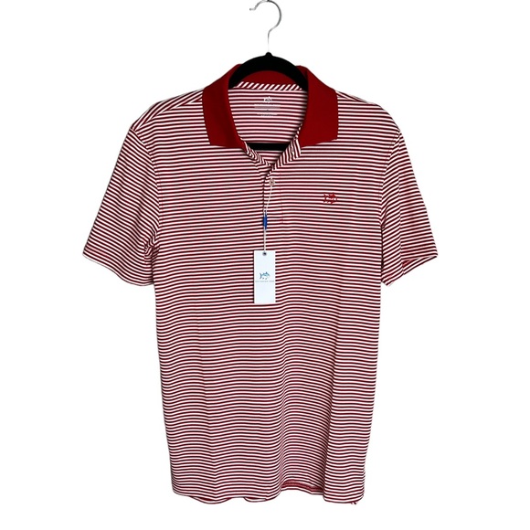 Southern Tide Men’s Frederick Stripe Polo Salsa Red Short Sleeve Polo Shirt Sz S